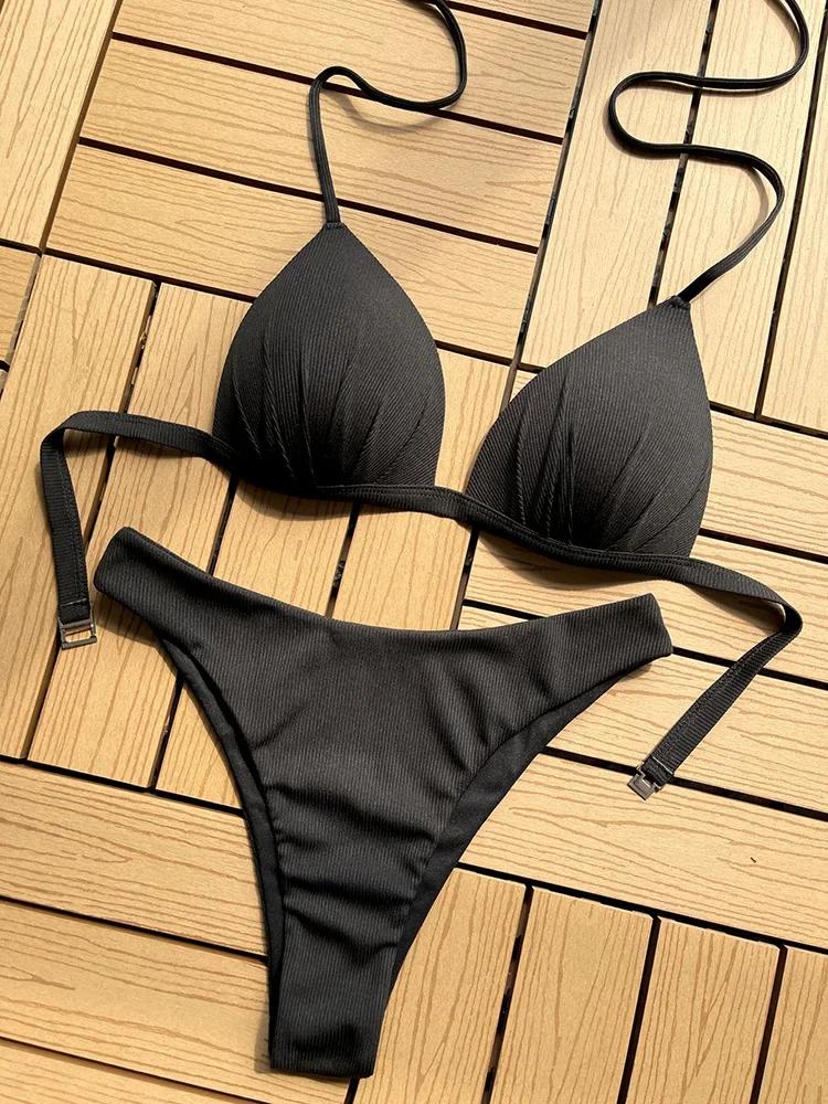 2026 Halter Bra Cup Bikini Women Swimsuit Female Push Up Swimwear Two Pieces Bikini Set Brazilian