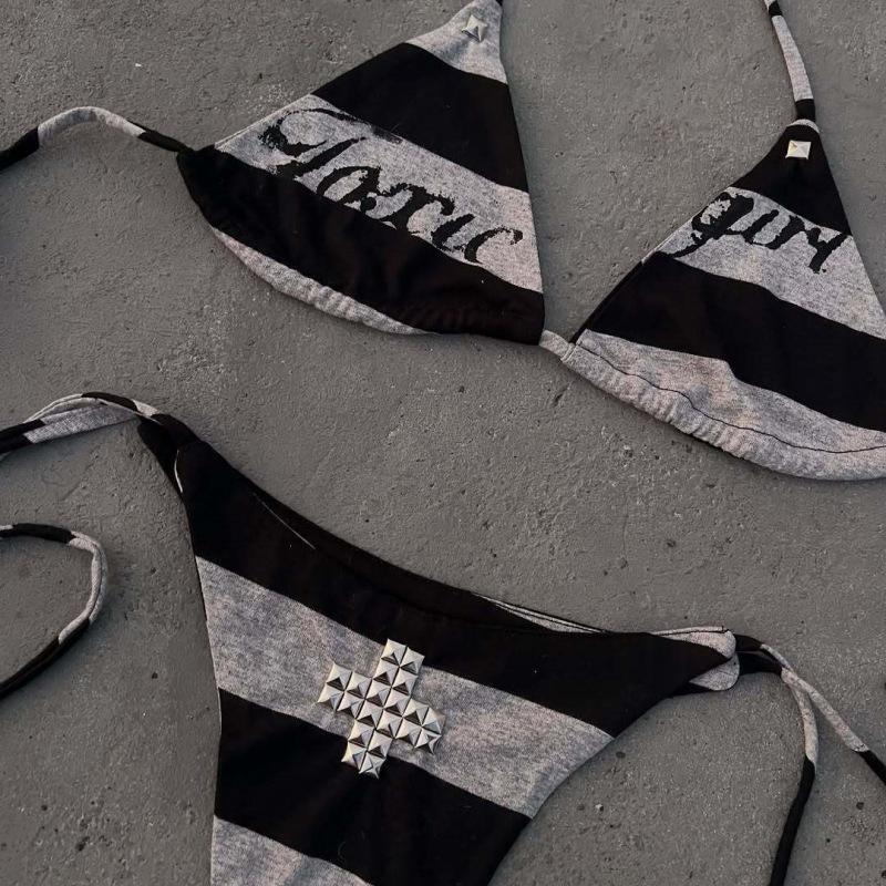 High Street Two Hot Girls Summer Beach Bikini Y2K Printed Cross European And American Set Sexy Hot