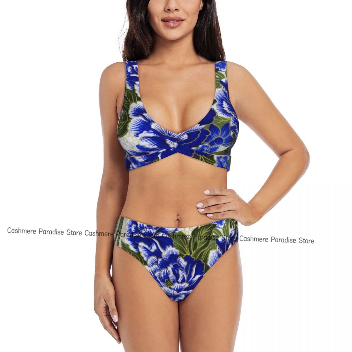 Chinese Flowers Pattern Women Bikini Set Swimsuit Push Up Female Swimwear Bathing Suit