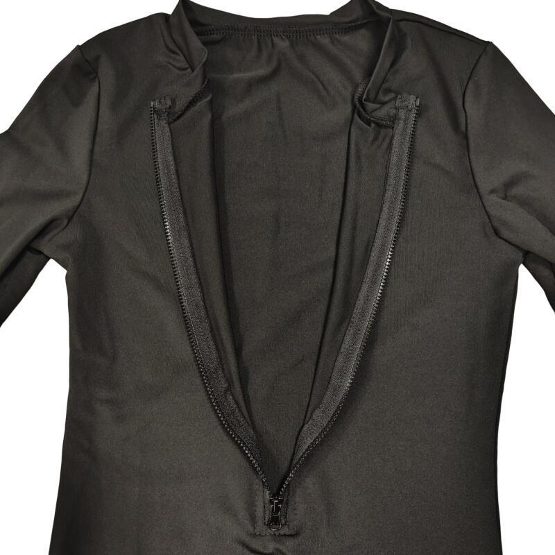 2026 Summer Women Solid Color Long Sleeve Conservative One Piece Swimsuit Chest Front Zipper Black