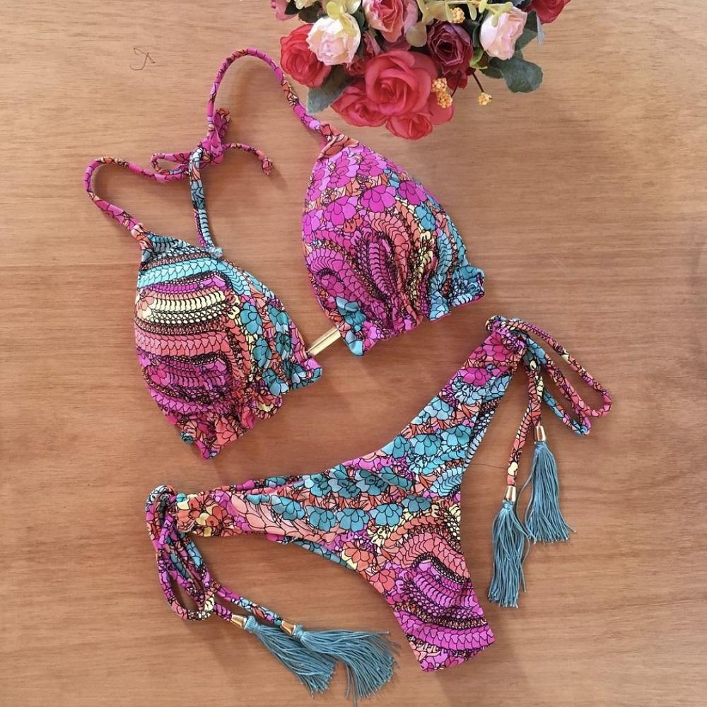 2026 Sexy Bikini Floral Print Swimwear String Bikini Set Push Up Swimsuit Bikinis Women Biquini