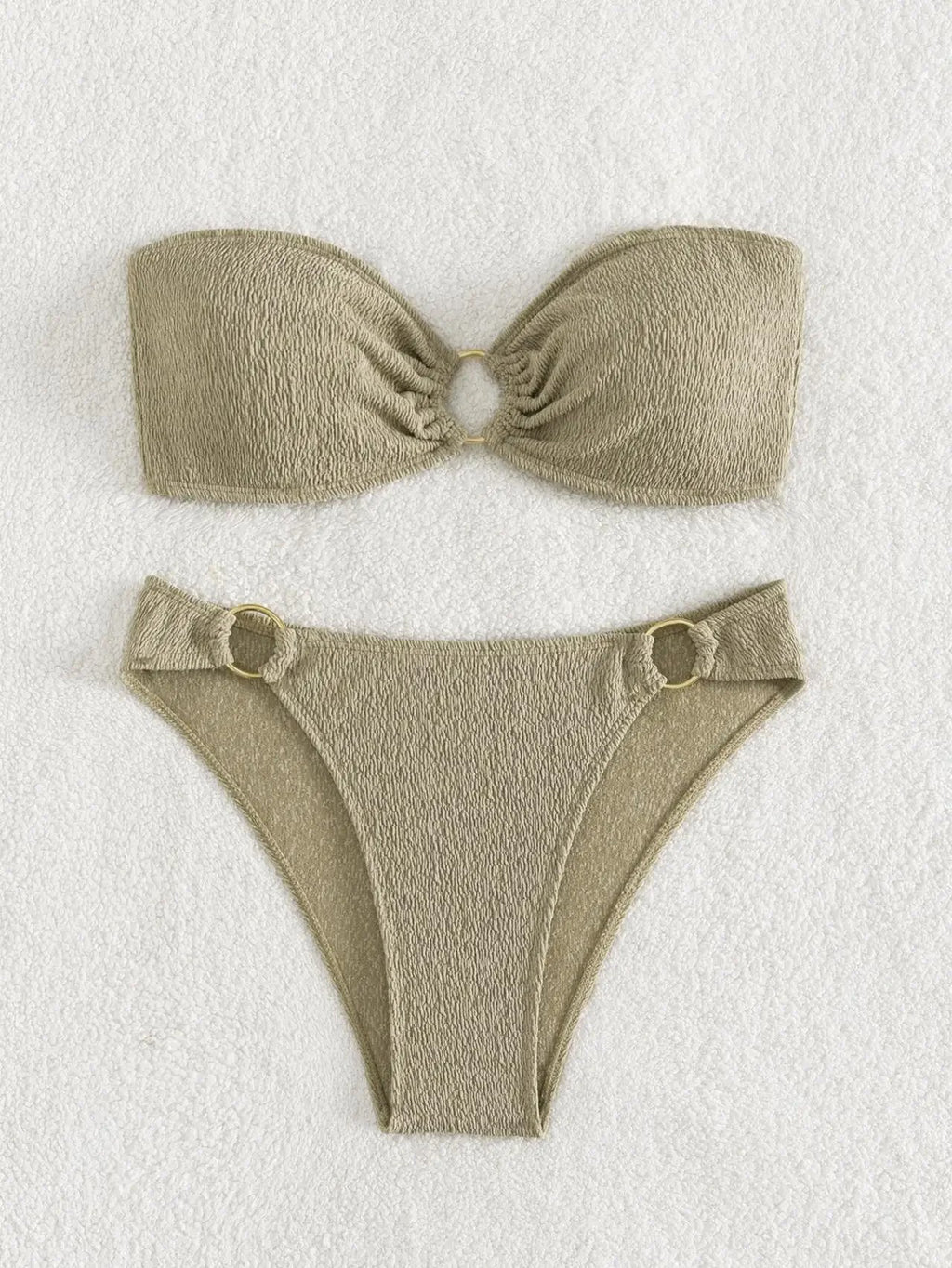 Sexy Bandeau Bikinis Sets Women Metal Ring Linked Push Up Micro Swimsuit 2026 Solid Bathing Suit