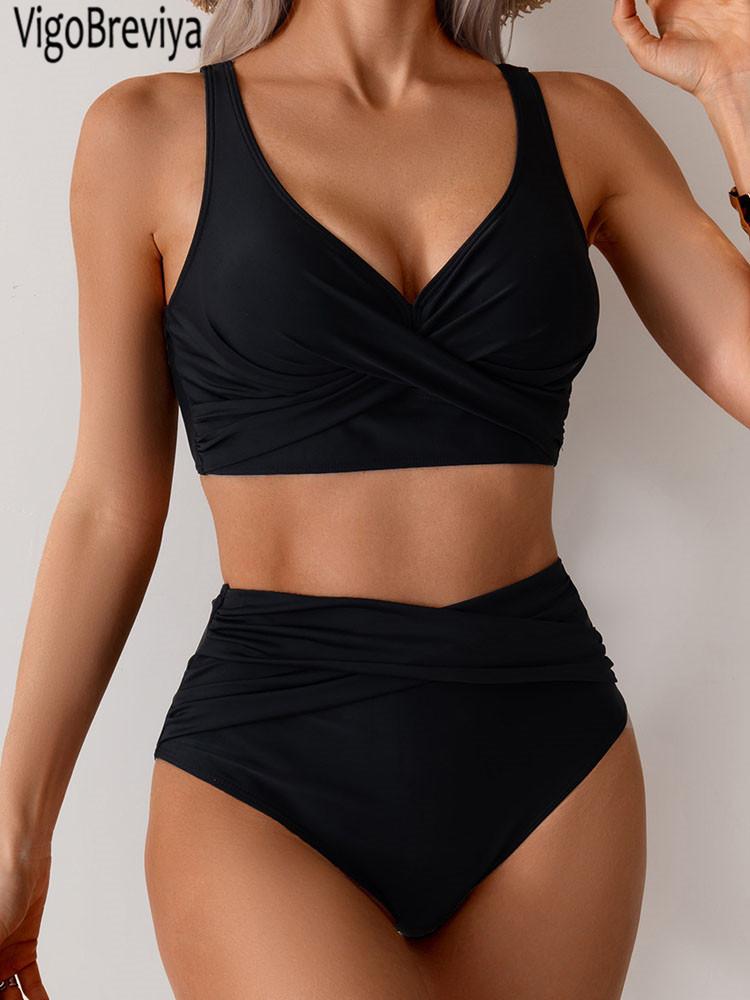 VigoBreviya 2026 Sexy Solid Strapped Swimwear Women Cross Push Up Bikini Set Brazilian Lady Swimsuit