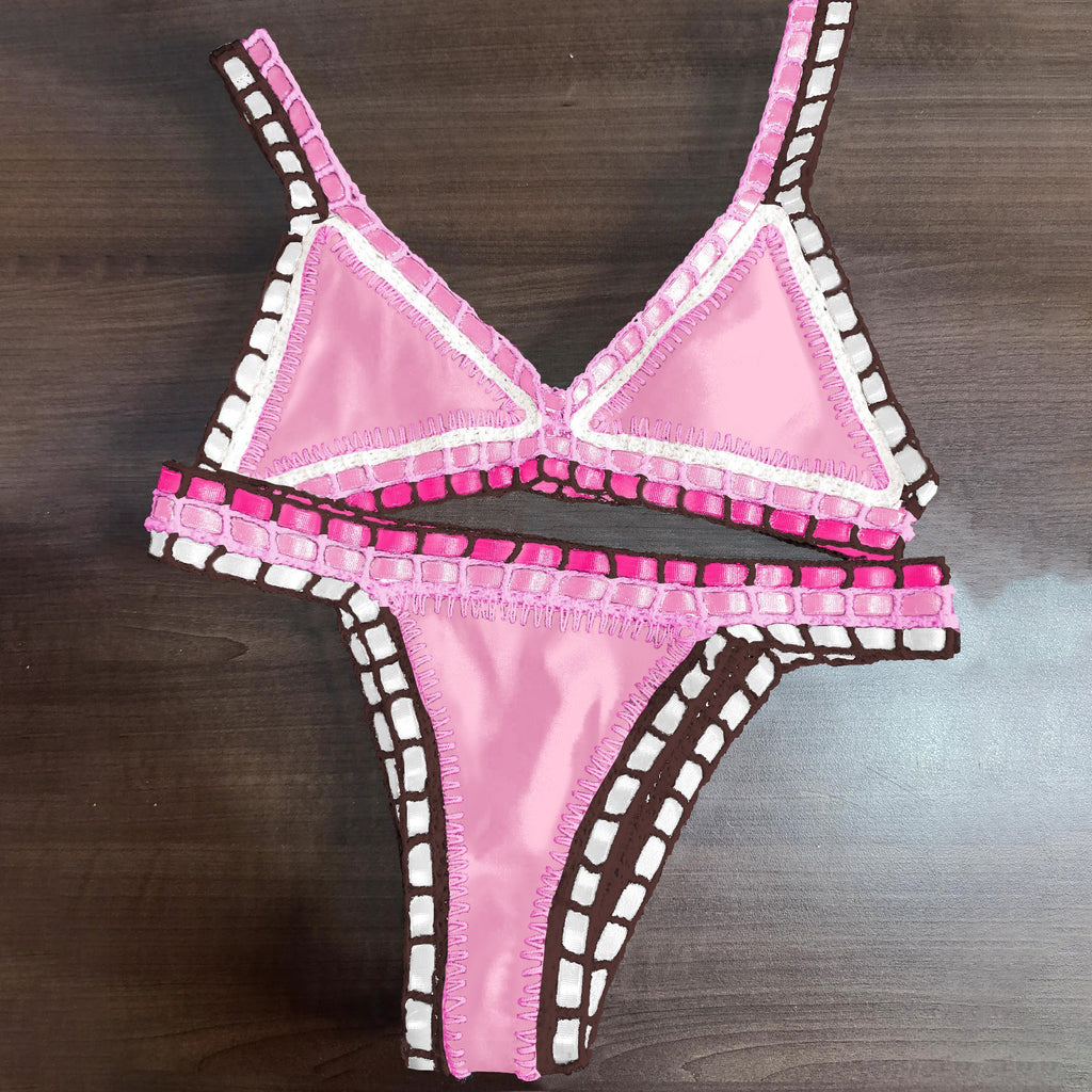 Pink Crochet Bikini 2026 Sexy Women Swimsuit Female Swimwear Micro Bikini Set Bandeau Swimming Suit