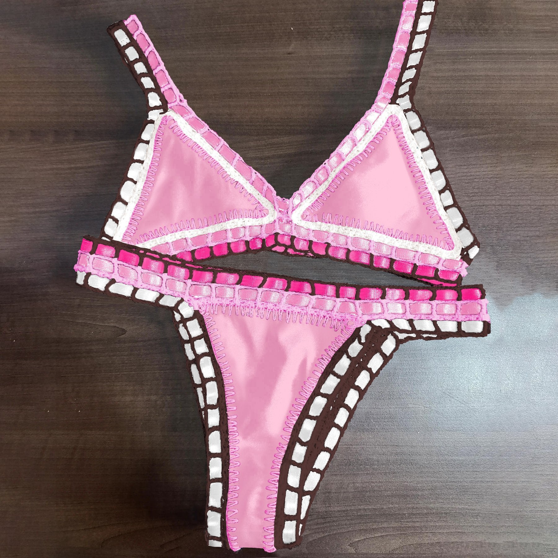 Pink Crochet Bikini 2026 Sexy Women Swimsuit Female Swimwear Micro Bikini Set Bandeau Swimming Suit