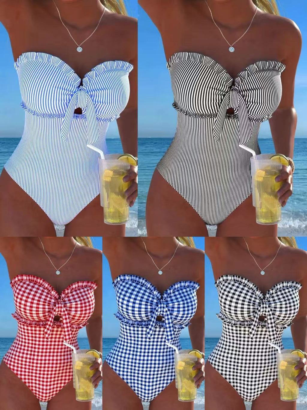 2026 Strappy Swimsuit One Piece Sexy Striped Ruffle Swimwear Women Bathers Bathing Swimming Swim