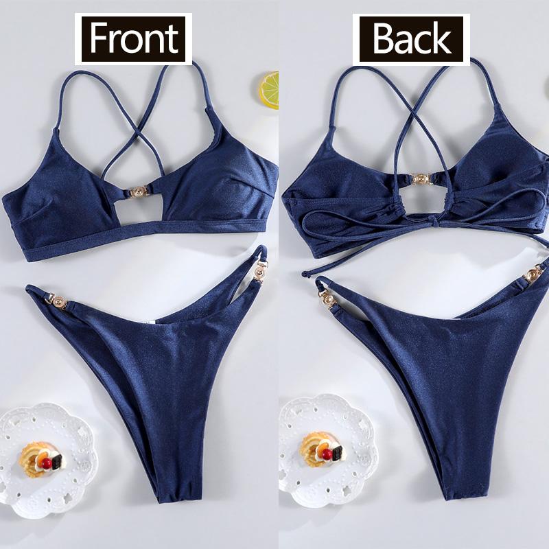 Miyouj Bandage Swimwear Summer Swimsuit High Cut Bikini Set Solid Sexy 2-Piece Suit New Bathsuit