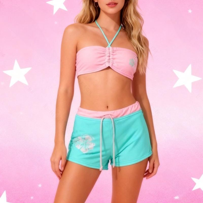 Women's Y2K Flower Printed Bikini Set Harajuku Hot Girl Sweet Style Cute Swimsuit 2026 Summer Beach