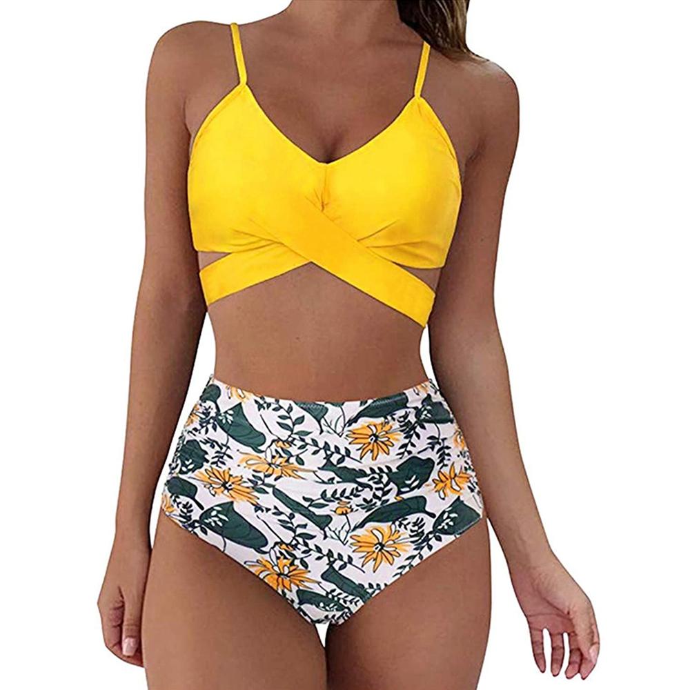 Hot 12 Colors Women Slim Bikini Sets High Waisted Sexy Swimwear 2 Pieces 2026 Solid/Floral Ruched