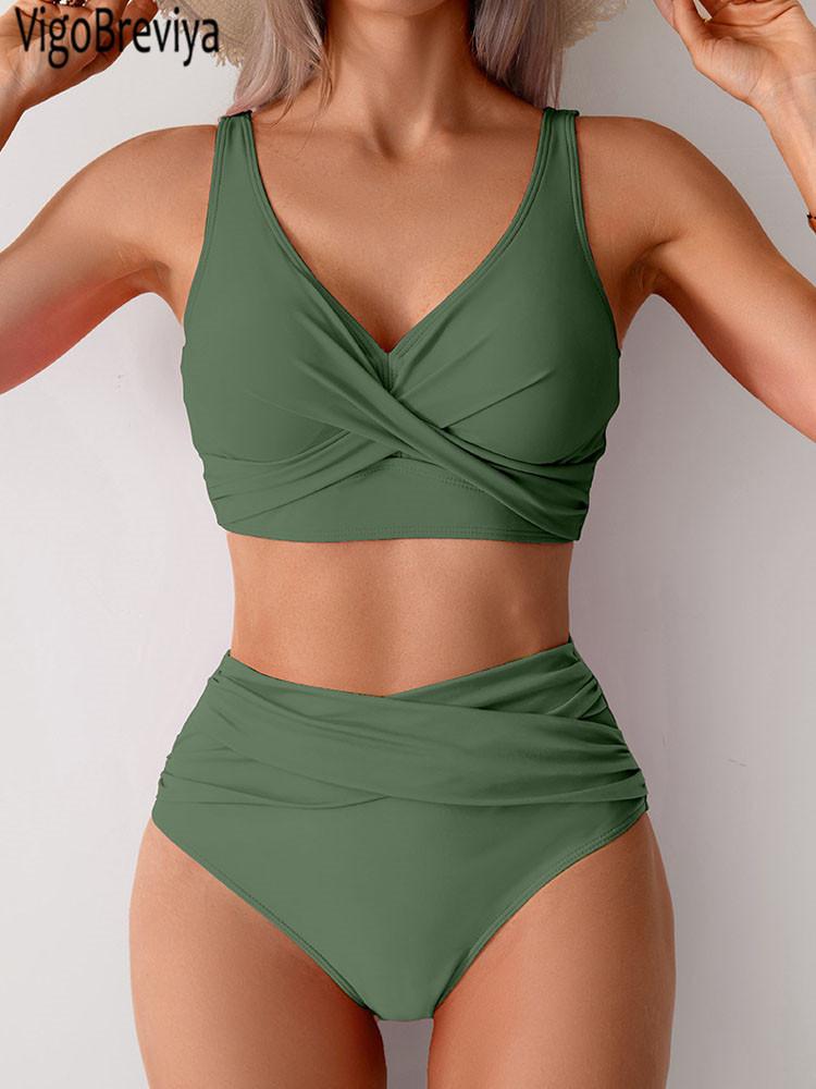 VigoBreviya 2026 Sexy Solid Strapped Swimwear Women Cross Push Up Bikini Set Brazilian Lady Swimsuit