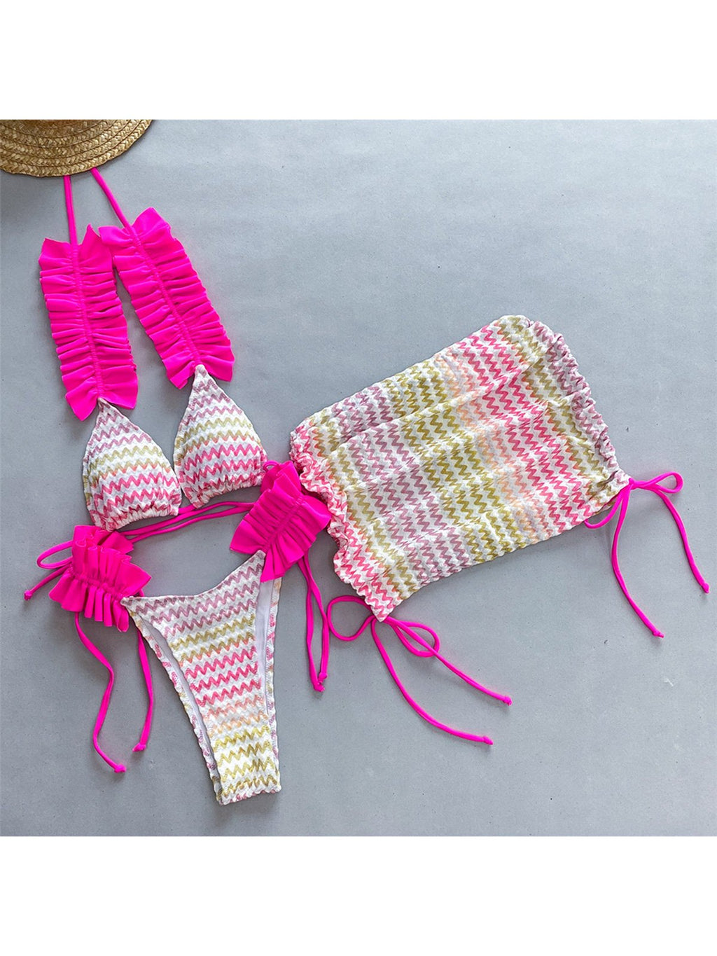 With Skirt Waved Ruffled Frilled Bikini Female Swimsuit Women Swimwear Three-pieces Bikini set
