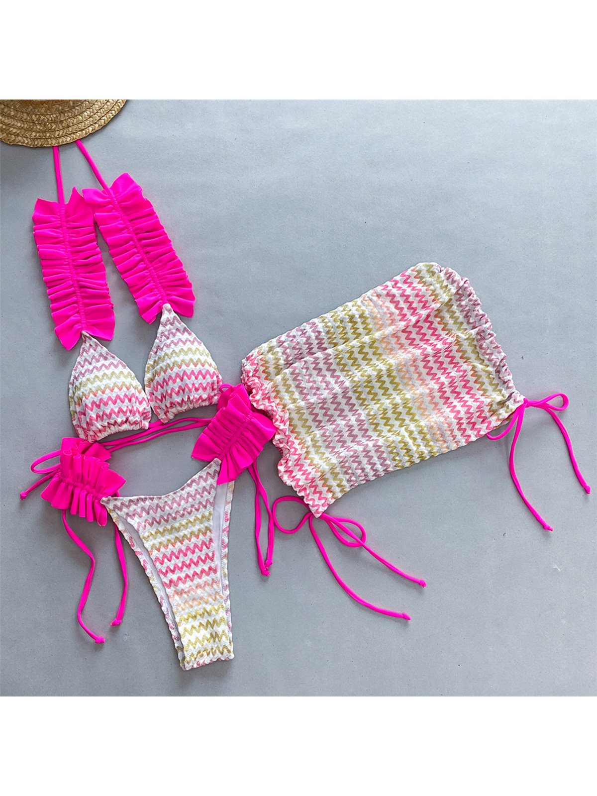With Skirt Waved Ruffled Frilled Bikini Female Swimsuit Women Swimwear Three-pieces Bikini set