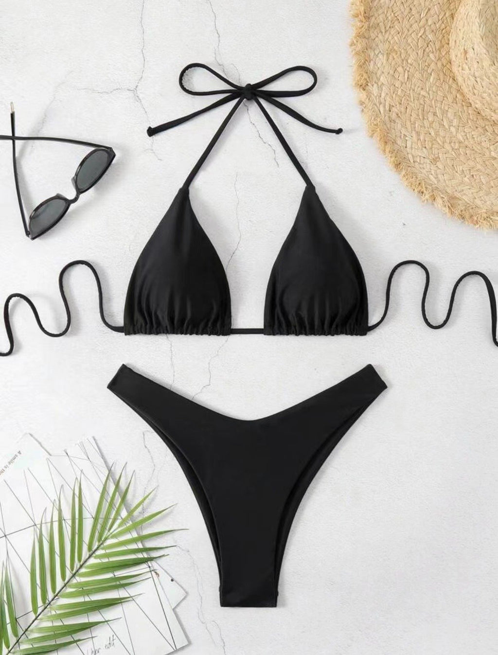2026 Women White Bikini Chest Padded New Sexy Halter Bikini Two-Piece Set With Drawstring Straps