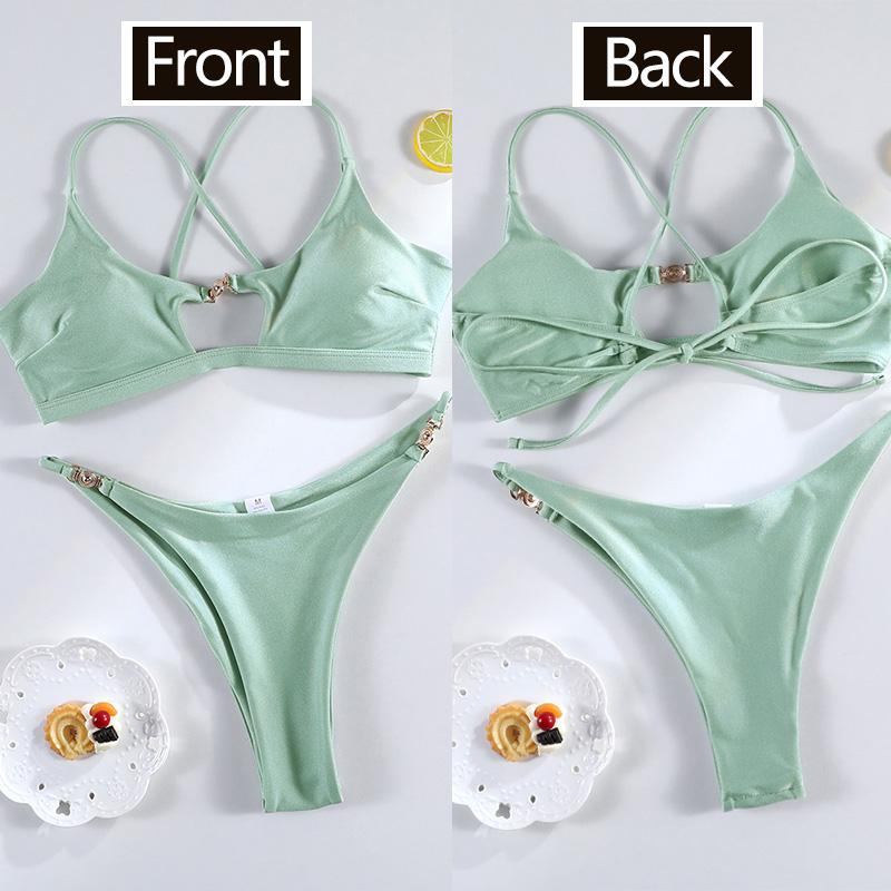 Miyouj Bandage Swimwear Summer Swimsuit High Cut Bikini Set Solid Sexy 2-Piece Suit New Bathsuit