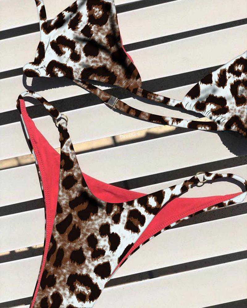 Sexy Leopard Bikini Suit Women Strap Push Up Swimsuit Three Points Bikini Set Low Waist Swimwear