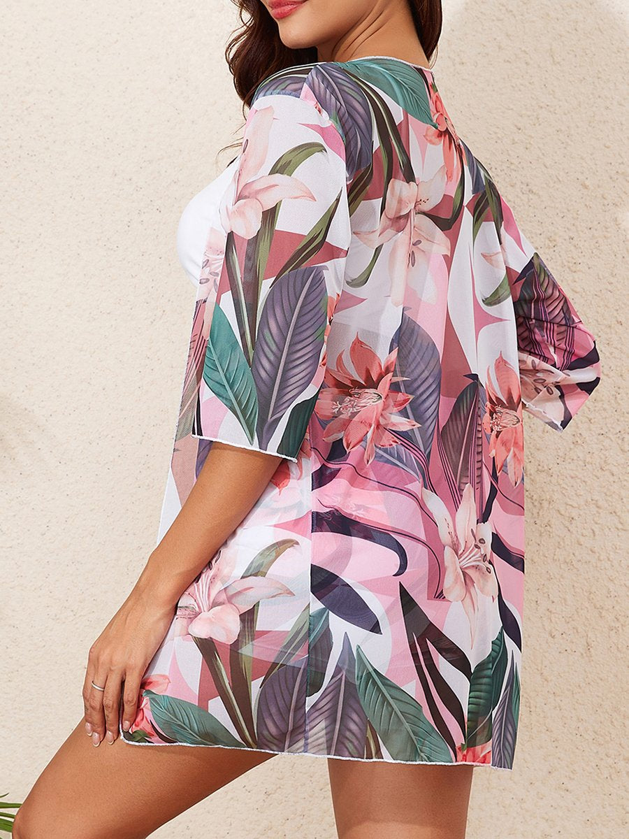 3 Pieces High Waist Bikinis 2026 Women Printed Swimwear Female Bandeau Swimsuit With Kimono Bathers