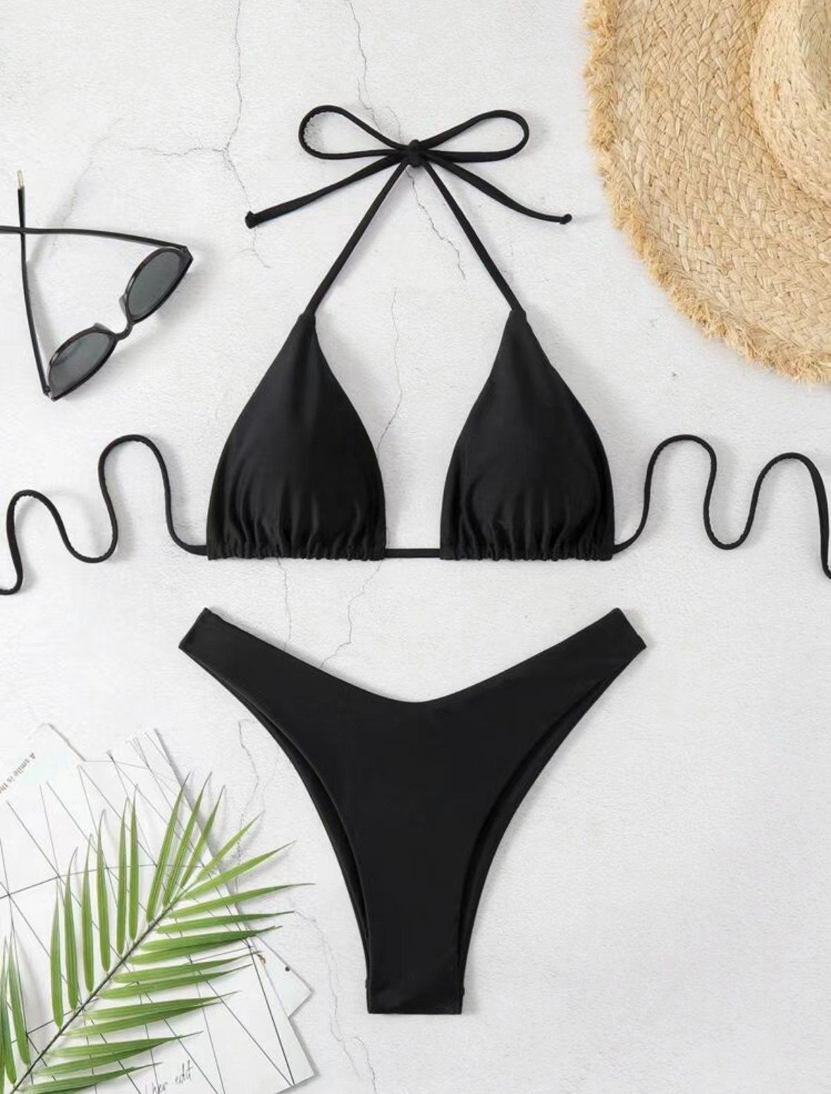2026 Women White Bikini Chest Padded New Sexy Halter Bikini Two-Piece Set With Drawstring Straps