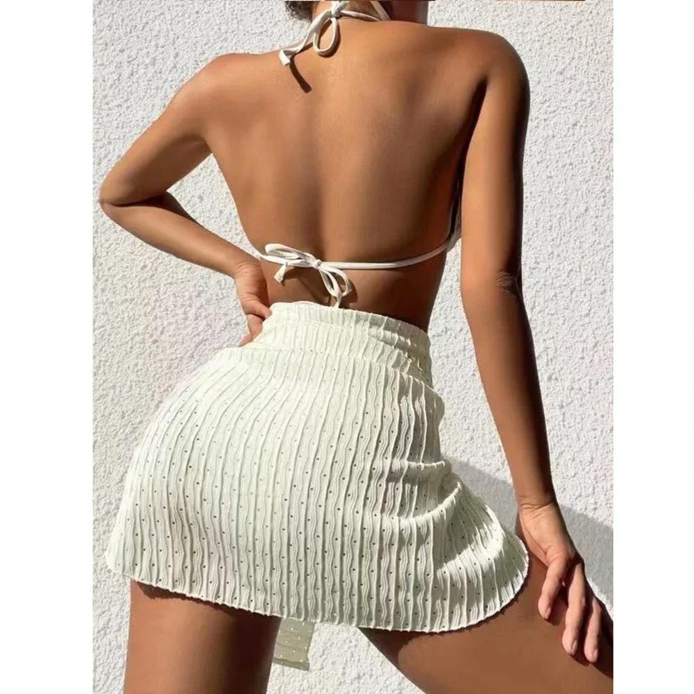 Trendy Women's 3 Piece Halter Bikini Set Sexy Thong Swimsuit Summer Bathing Suit Cover Up Thong