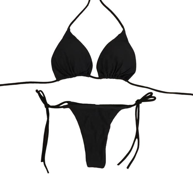 Solid Color Tie-Side G-String Bikini Set Breathtaking Bathing Suit with Feminine Bandage Design Sexy