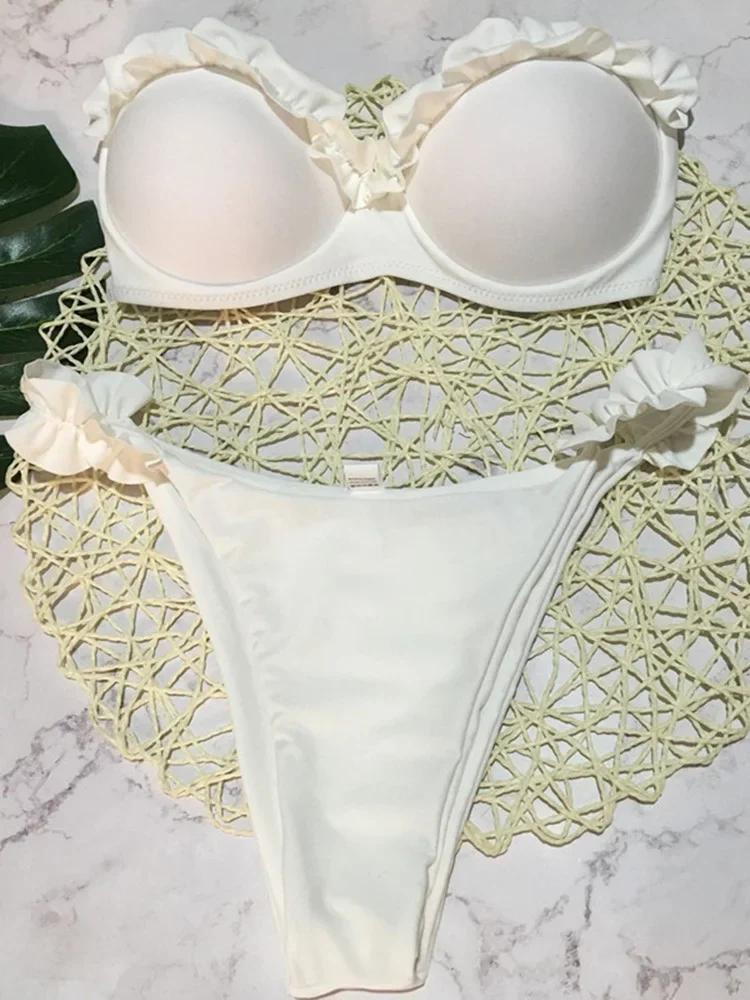 Sexy Ruffled Frilled Bra Cup Bikini 2026 Women Bandeau Swimsuit Female Swimwear Two Pieces Bikini