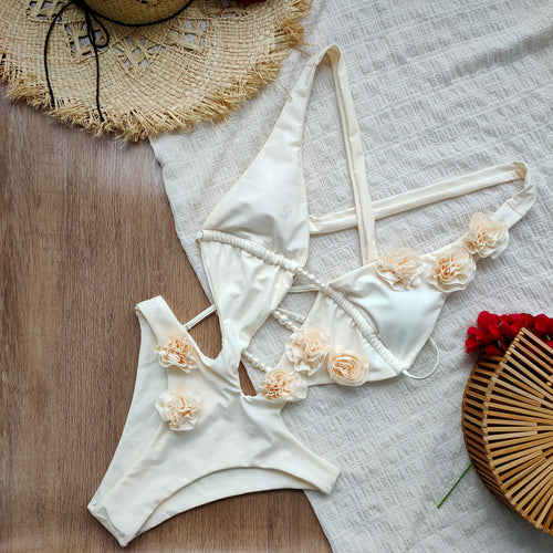 2026 New 3D Flowers One Piece Swimsuit Women Solid Sexy Hollow Out Swimwear Tropical Summer