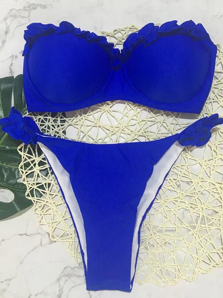 Sexy Ruffled Frilled Bra Cup Bikini 2026 Women Bandeau Swimsuit Female Swimwear Two Pieces Bikini