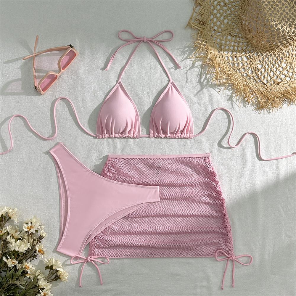 Sexy Pink Bikini Extrem String Backless Swimwear Mesh Skirt Women Push Up Swimsuit Black Y2K Thong