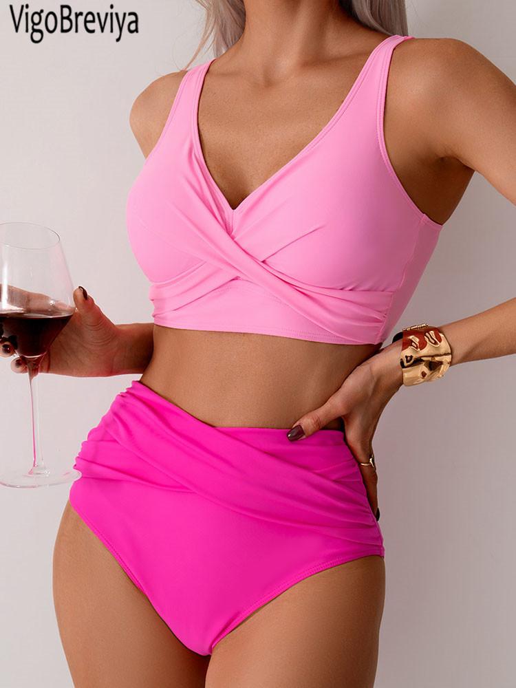 VigoBreviya 2026 Sexy Solid Strapped Swimwear Women Cross Push Up Bikini Set Brazilian Lady Swimsuit