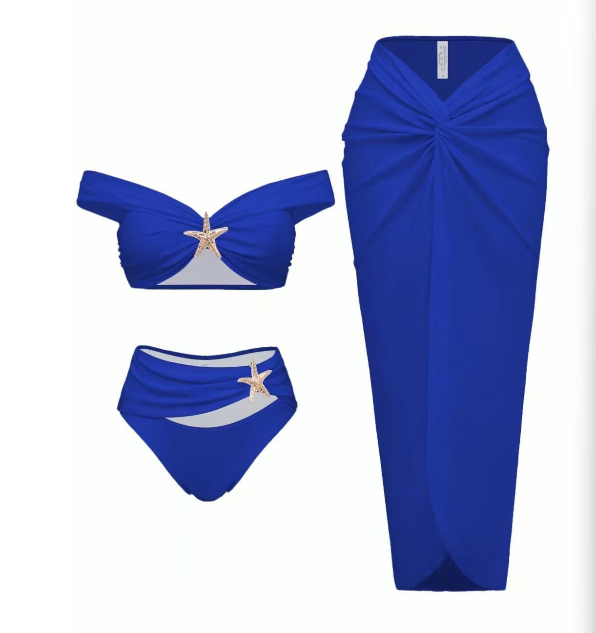 Women's Sexy Bikini Set Beachwear Metallic Starfish Bikini Folds Long Skirts Three Piece Sets Hot