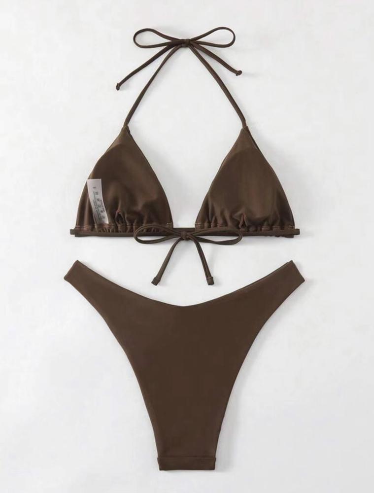 Women Thong Bikini Sexy Solid White/Black/Coffee Halter Swimsuit Lace Up Brazilian Bathing Suit 2026