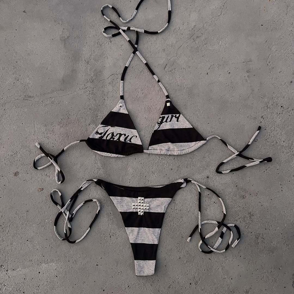 High Street Two Hot Girls Summer Beach Bikini Y2K Printed Cross European And American Set Sexy Hot