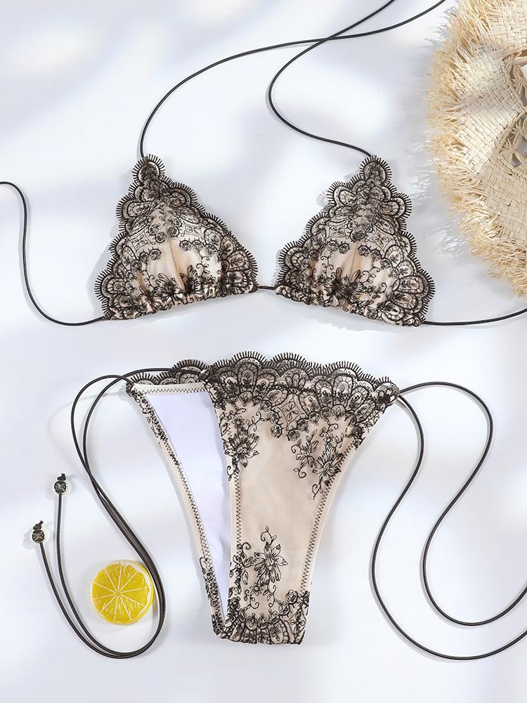 Sexy Hollow Lace Bikinis Patchwork Swimsuit Women Bathing Suits Bandage Swimwear Mujer Beachwear
