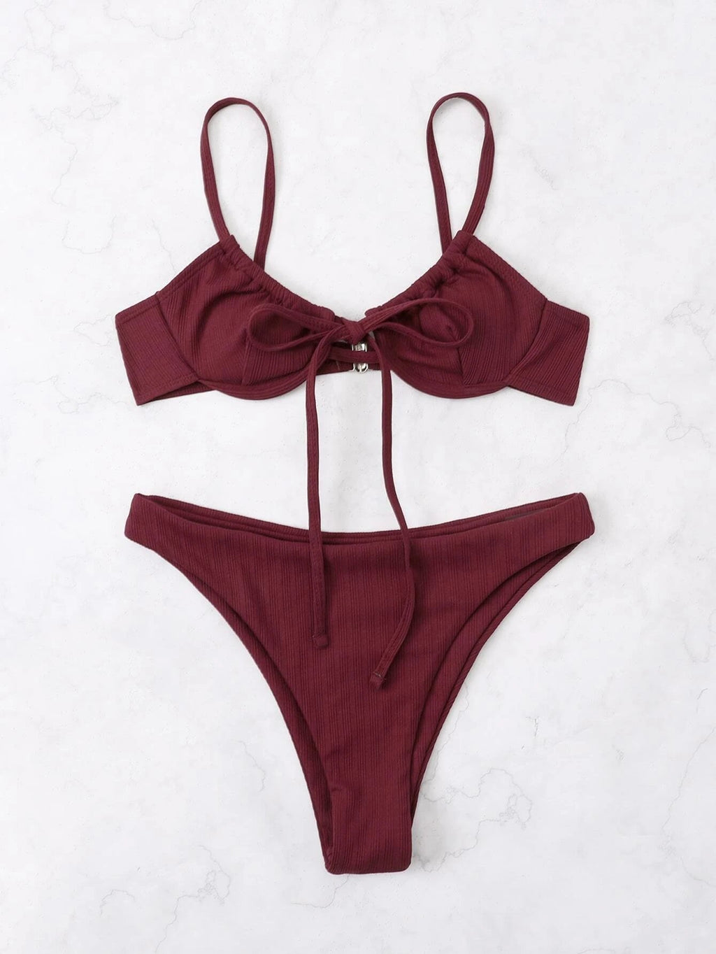 2026 Push Up Bikini Women Rib Tie Front Swimsuit Sexy Underwire Swimwear Female Bathers Bathing