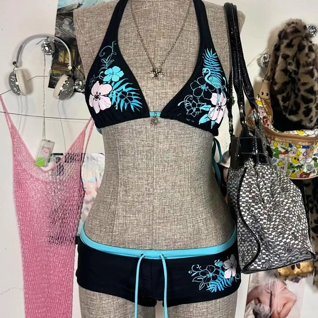 UETEEY 2026 New Summer Swimwear Bikinis Set Sexy Printed Lace Back Naked Bikini 2 Pieces Set Women's