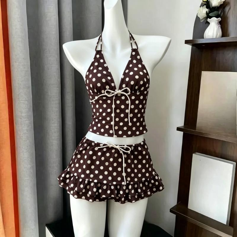 Y2k Sweet Cherry Patchwork Bikini Set Women Sexy Beach Style Polka Dot Print Vacation Pool Party Hot