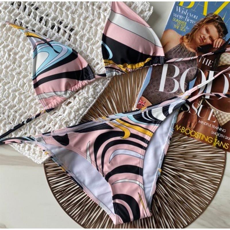 Luxury Design Women's Sexy Small Chest Push-up Kini Set Swimsuit Brand Beach Swimsuit Print