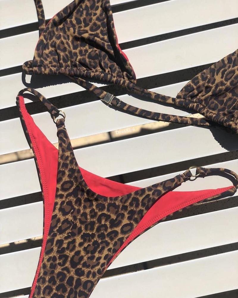Sexy Leopard Bikini Suit Women Strap Push Up Swimsuit Three Points Bikini Set Low Waist Swimwear