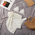 2026 Summer Halter Bikini 3 Pieces sets Women swimsuit Sexy Thong Swimwear With Sarong Skirt White
