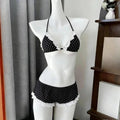 Kawaii Polka Dot Bikini Set Women Japanese Y2K Vintage Halter Neck Tops Mini Skirt Cute Casual