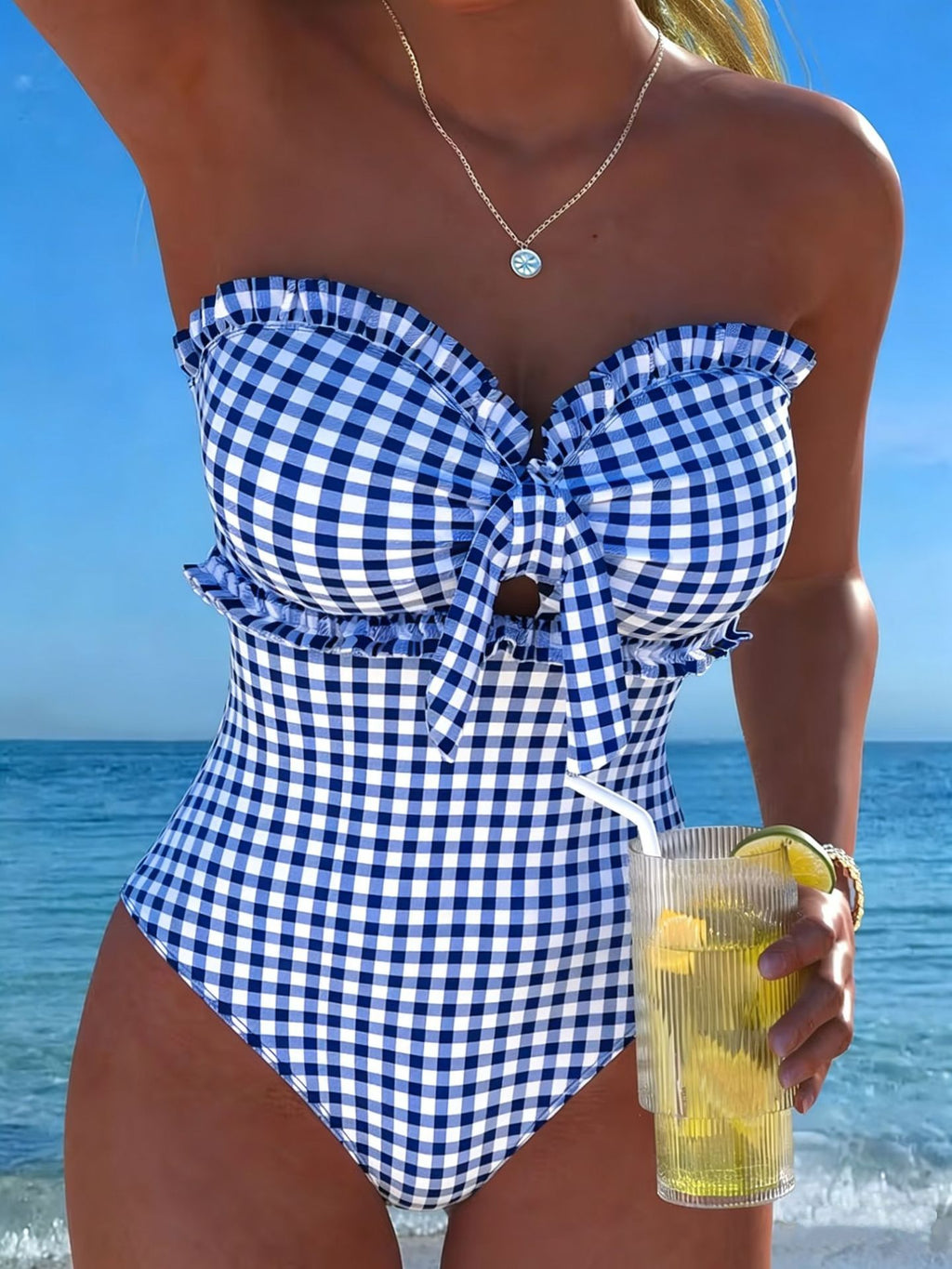 2026 Strappy Swimsuit One Piece Sexy Striped Ruffle Swimwear Women Bathers Bathing Swimming Swim