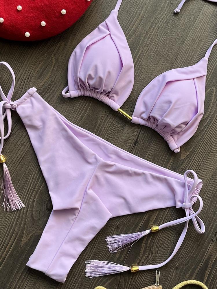 2026 New Sexy Triangle Bathing Suit for Women Brazilian Bikinis Halter Swimwear Push Up Swimsuit