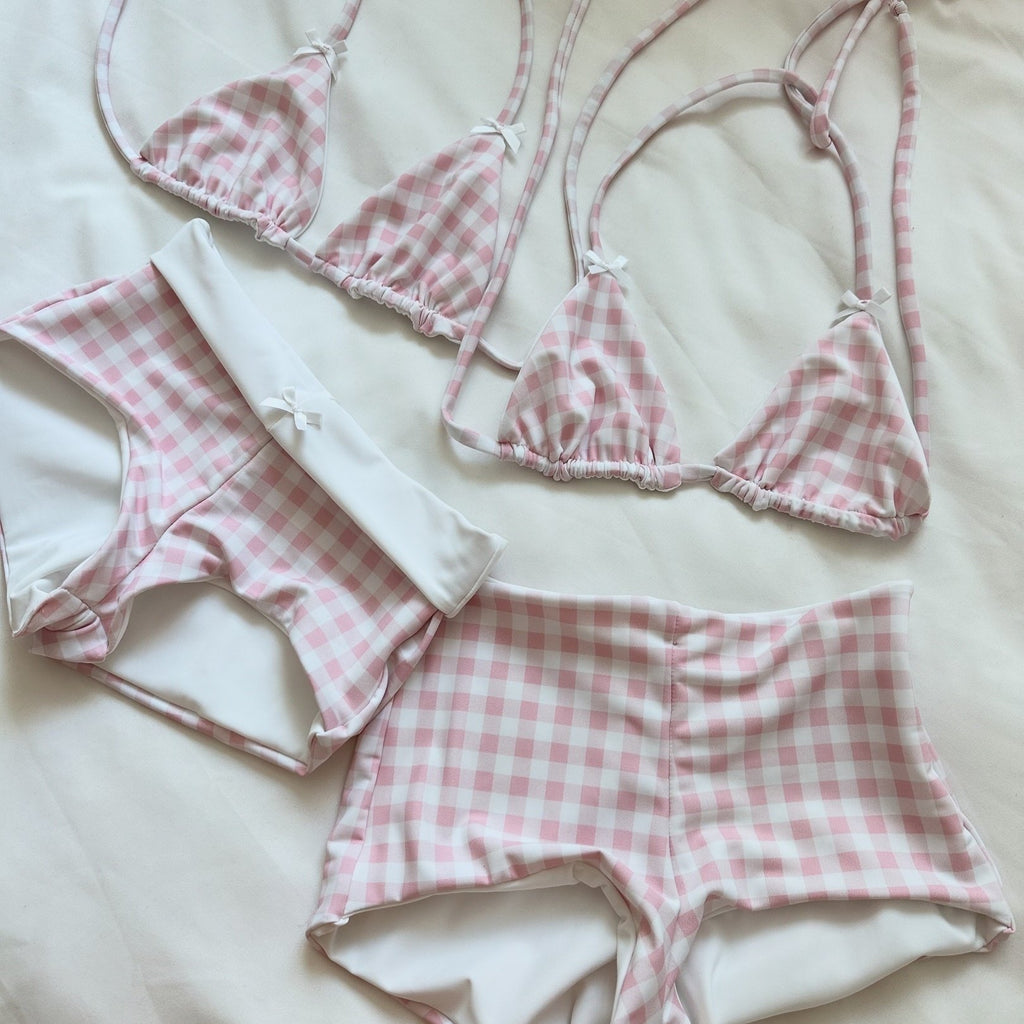 Women Halter Neck Triangle Bikini Sets Vintage 90s Aesthetic Bathing Suits Summer Boy Shorts