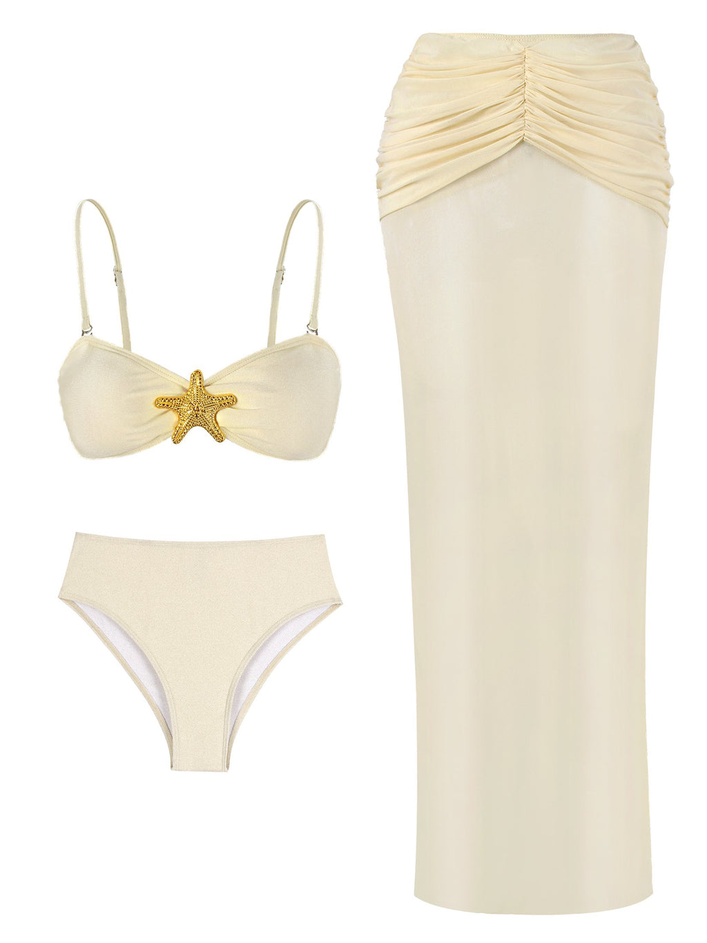 2026 Summer 3 Piece Bikini Sets Strapless Bikini Top With Half Long Skirt Cover ups Beach Wear
