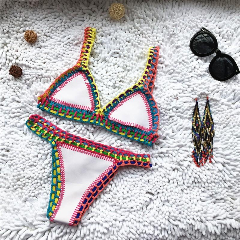 Pink Crochet Bikini 2026 Sexy Women Swimsuit Female Swimwear Micro Bikini Set Bandeau Swimming Suit
