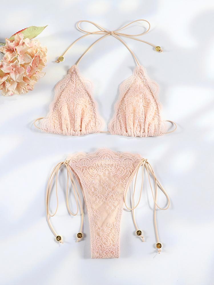 Sexy Hollow Lace Bikinis Patchwork Swimsuit Women Bathing Suits Bandage Swimwear Mujer Beachwear