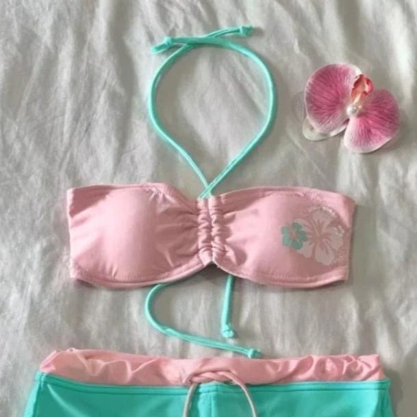 Women's Y2K Flower Printed Bikini Set Harajuku Hot Girl Sweet Style Cute Swimsuit 2026 Summer Beach