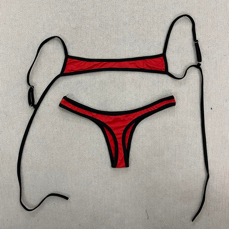 Retro Shoulder Strap Adjustable Backless Simple Summer Split Bikini Y2K Aesthetic Sexy Spice Girl