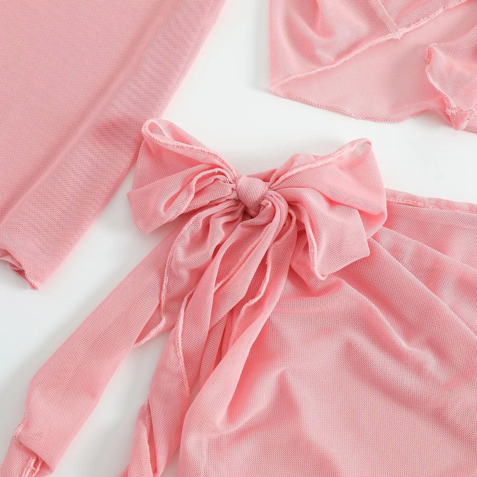 Women pink micro mini string bikini sets 4 pieces with mesh cover tops and skirt swimsuit bathing