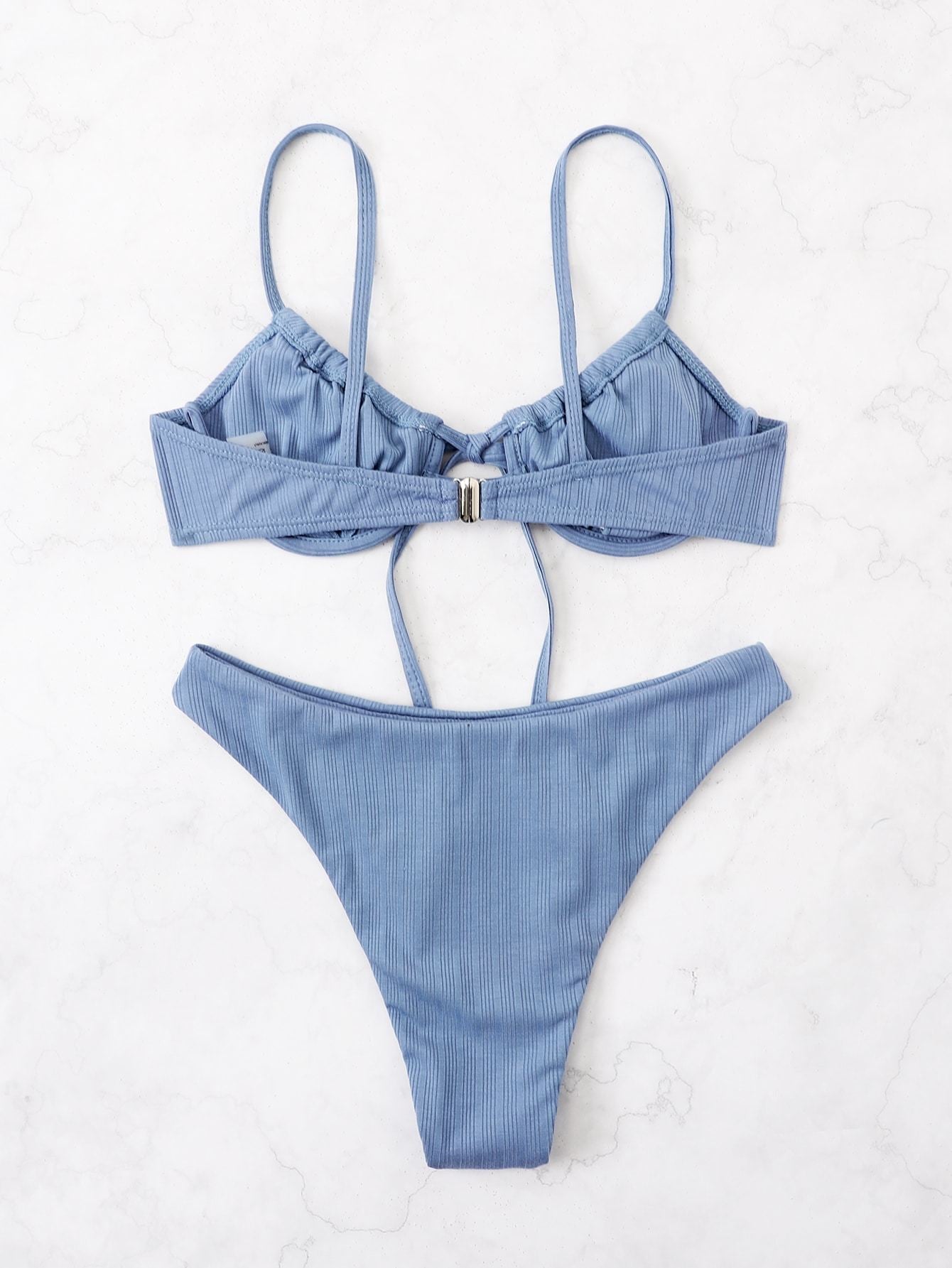 2026 Push Up Bikini Women Rib Tie Front Swimsuit Sexy Underwire Swimwear Female Bathers Bathing