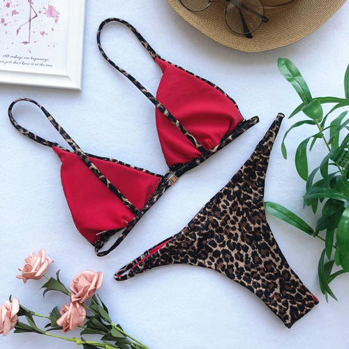 2026 Micro Leopard Bikini Women High Cut Bandage Push Up Swimsuit Sexy Bathing Suit Padded Thong